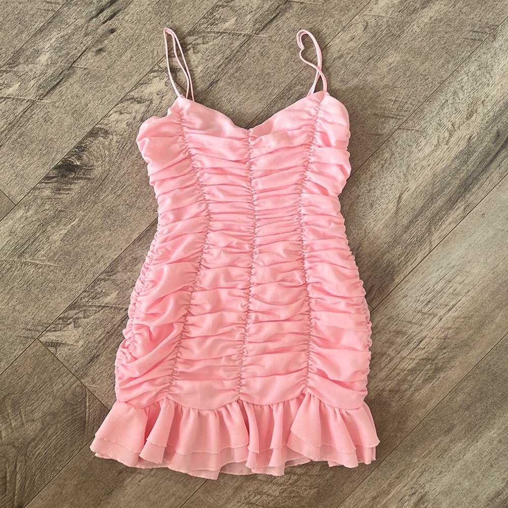 Lucy in the Sky Ruched Bodycon Dress Color: Pink Size: XS